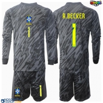 Otroški Nogometni dresi Brazilija Alisson Becker #1 Vratar Gostujoči Copa America 2024 Dolgi Rokav (+ Kratke hlače)